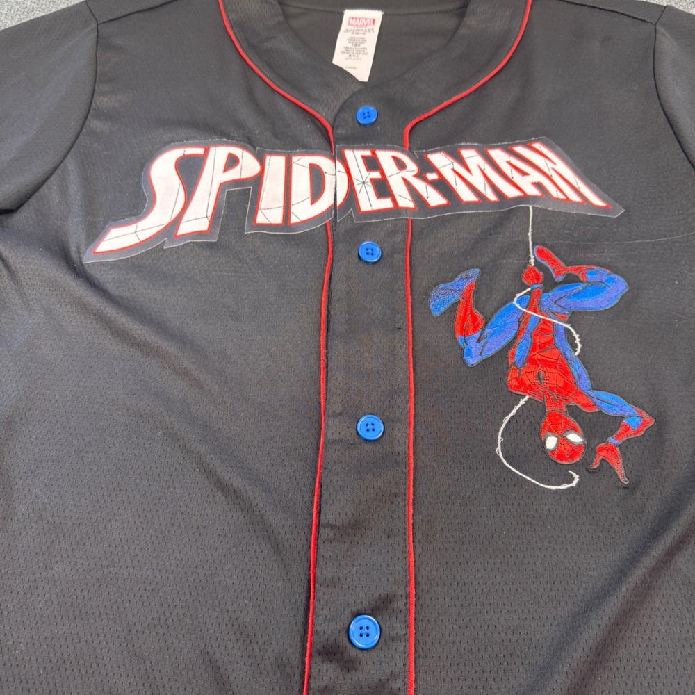 Marvel Spider-Man Baseball Jersey Mens XL Black Good Embroidered Mesh 62 - Picture 3 of 11